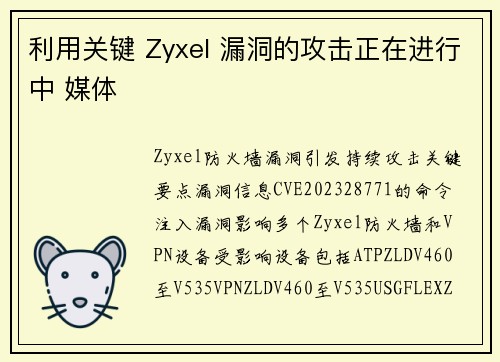 利用关键 Zyxel 漏洞的攻击正在进行中 媒体 利用关键 Zyxel 漏洞的攻击正在进行中 媒体