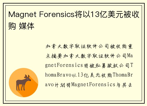 Magnet Forensics将以13亿美元被收购 媒体 Magnet Forensics将以13亿美元被收购 媒体